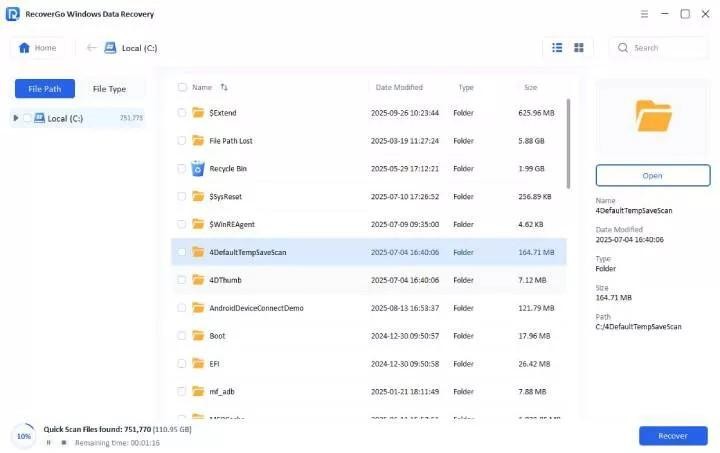 Scan to recover files